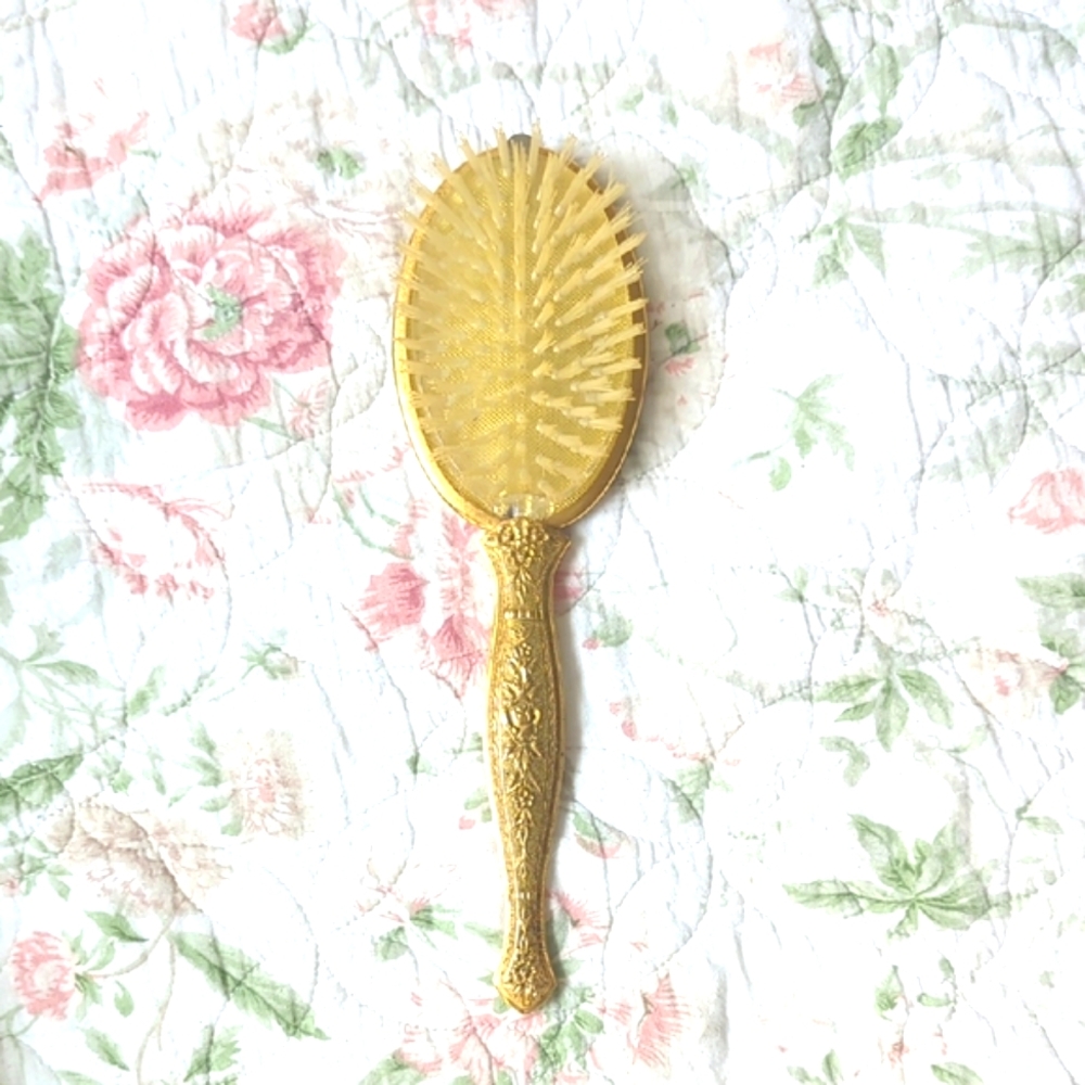 Vintage Globe 24k Gold Plated Floral Rose Brush For Vanity ( READ ) - Picture 2 of 11
